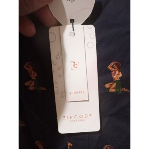 New Men's Zip Code Ricky Singh Short Sleeve Blue Button Up Shirt Small S All Ove - Picture 3 of 11